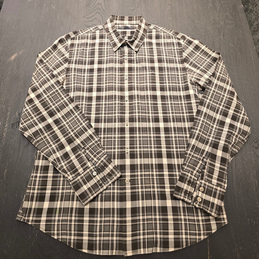 John Varvatos USA Mens Button Up Long Sleeve Casual Button Shirt XL Plaid Cotton